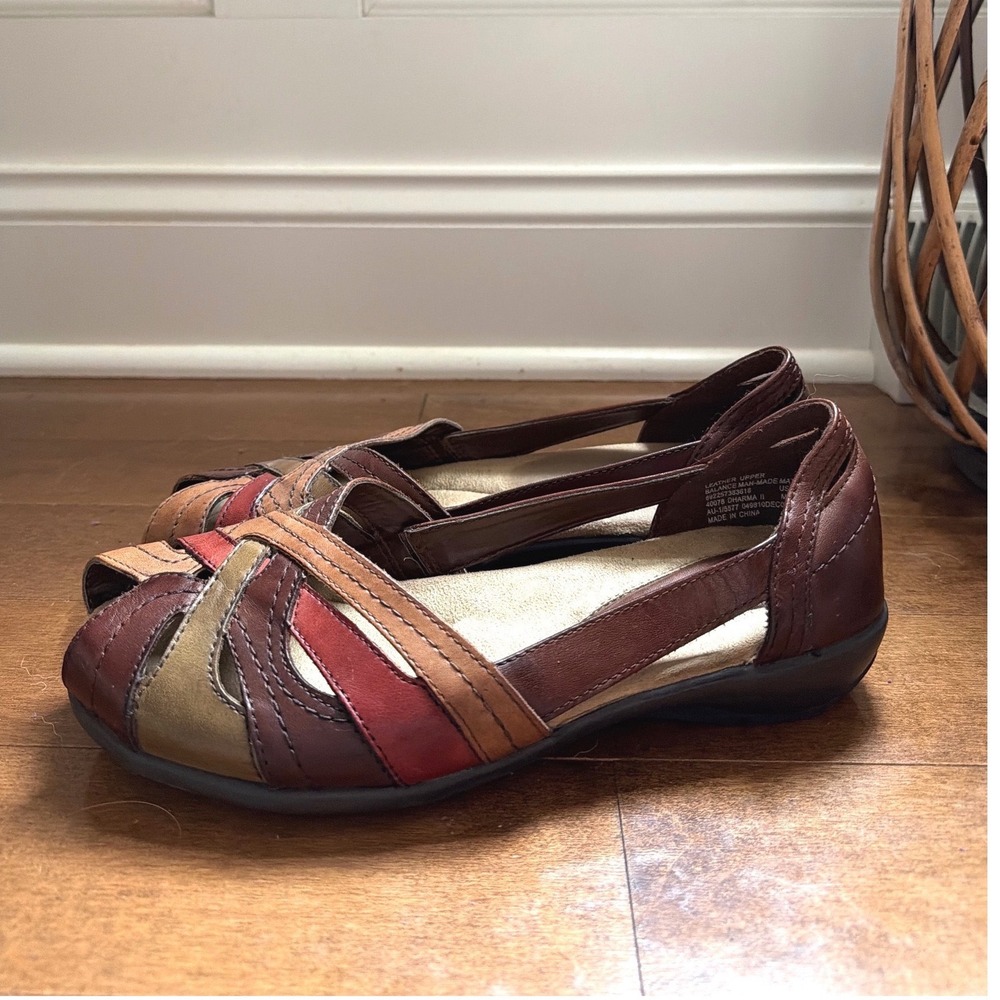 Leather Fisherman Huaraches Sandals Size 8 Wide Woven Flats Brown Multi Color